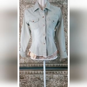 SO Woman's snap front Western Shirt Jacket Top Long Sleeve Raw Hem